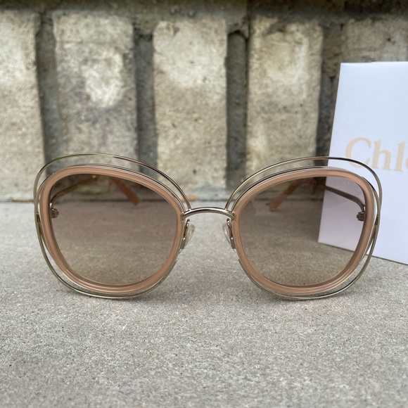 Chloe Accessories - Chloe Women's Butterfly Sunglasses CE123S 724 Gold/Transparent Peach 56mm NEW